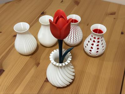 Tulip flower with stem, stand & vases
