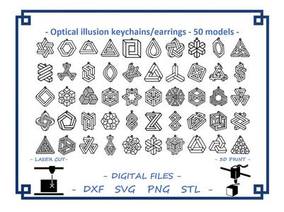 Optical illusion keychains/earrings - 50 models