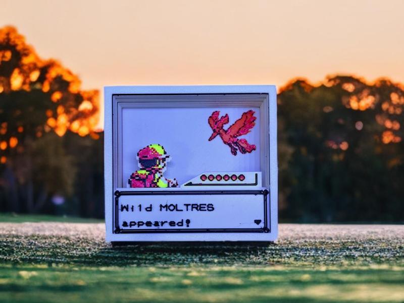 Pokemon Moltres Encounter Scene from Pokemon Yellow (Gameboy frame)