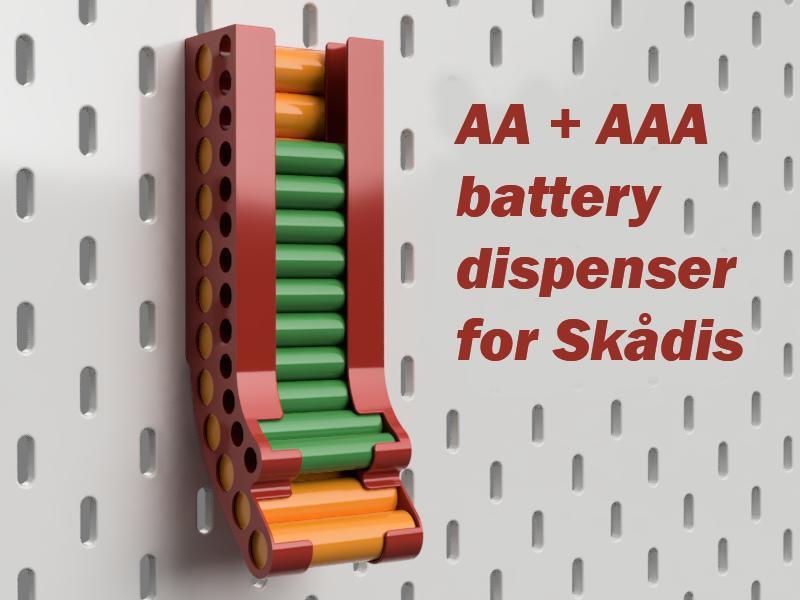 Battery holder for AA+AAA, Skadis mounting