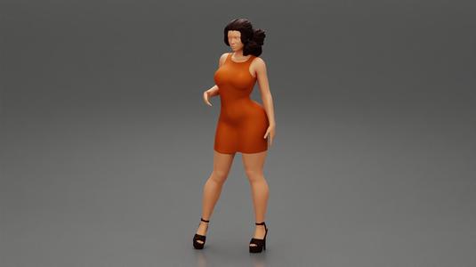 Beautiful Woman Mini Dress and high heels Posing