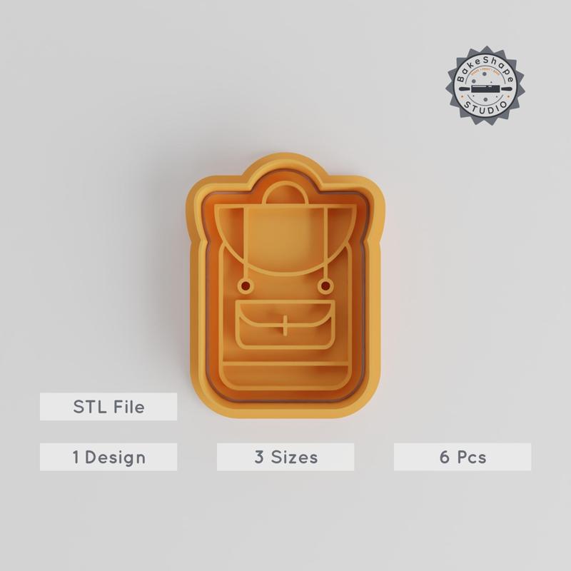Backpack Shape Cutter & Stamp, Cookie & Fondant Set, School Bag Design, 6-Piece Collection, S/M/L Sizes PRODUCT_2903