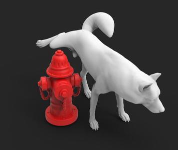 Husky peeing includes fire hydrant