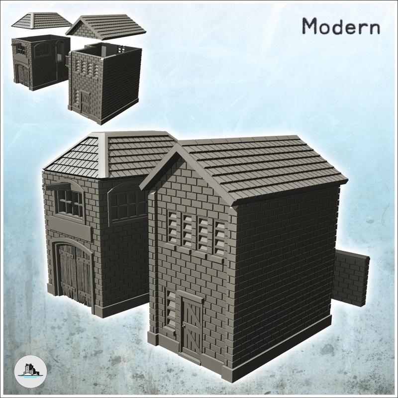 Brick industrial buildings with walkway and low wall (23) - Modern WW2 WW1 World War Diaroma Wargaming RPG Mini Hobby