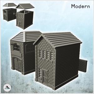 Brick industrial buildings with walkway and low wall (23) - Modern WW2 WW1 World War Diaroma Wargaming RPG Mini Hobby
