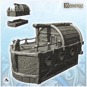 Boat-shaped building with wooden walls and rope balcony (5) - Medieval Gothic Feudal Old Archaic Saga 28mm 15mm