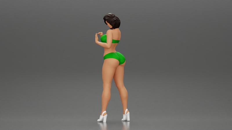 Attractive girl in bikini and heels Leaning Against car