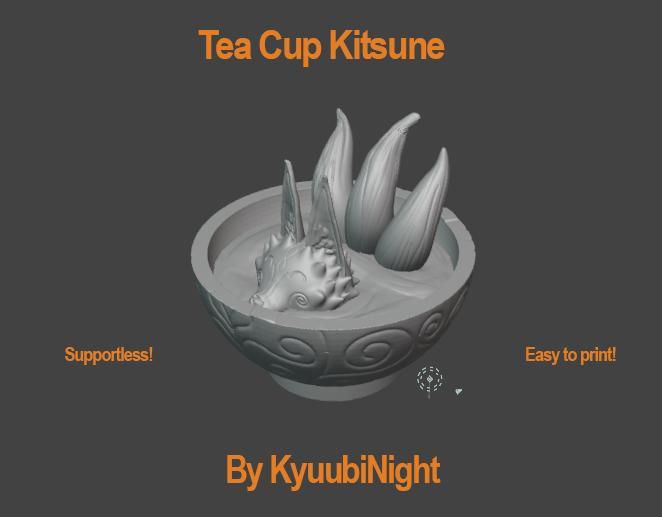 Kitsune bathing in a tea cup