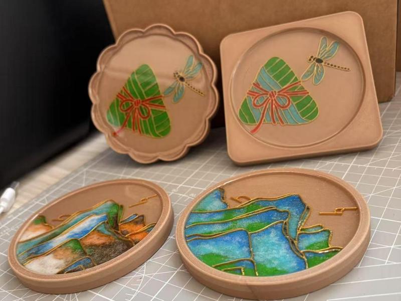 Cloisonné Enamel Coaster with Dragon Boat Festival Theme - Zongzi and Dragonfly (Includes Base and Kit)
