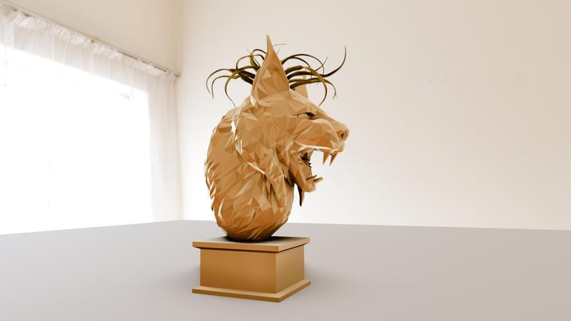 lynx roaring bust planter pot flower vase low poly stl