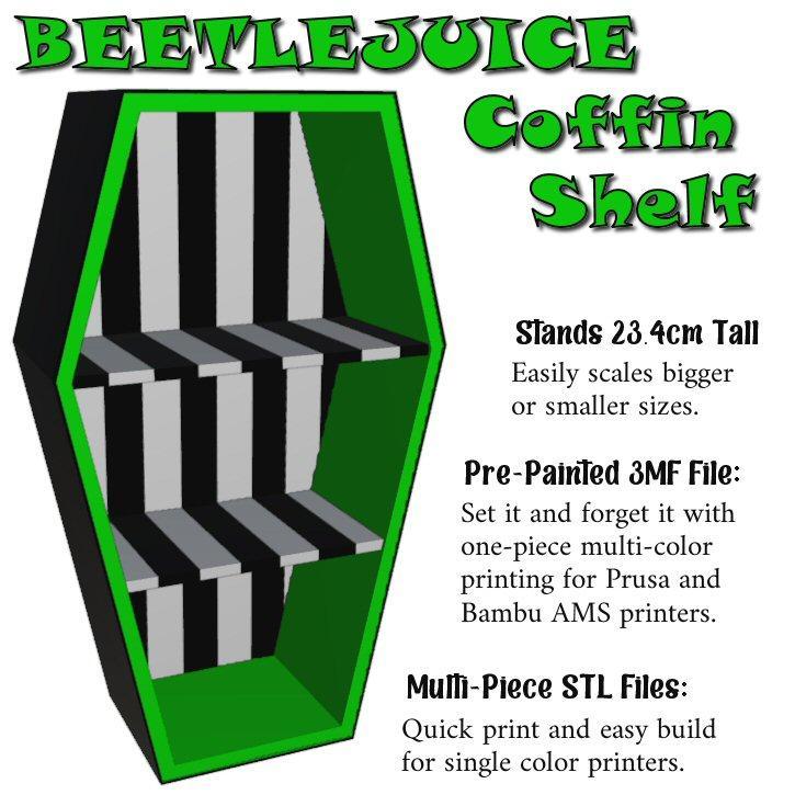 Beetlejuice Standing Coffin Shelf STL and Multicolor 3MF