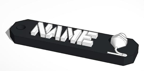 keychan 3d nozzle and name tinkercad customizable