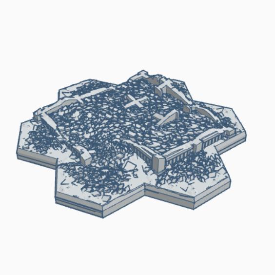 Gothic Destroyed Building 9 with Hex Base