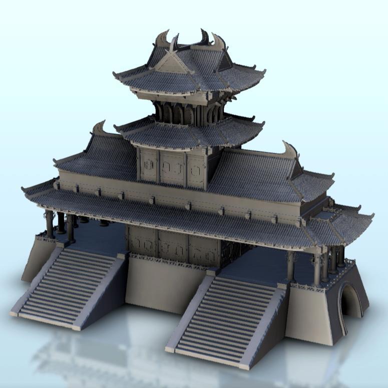 Grand Asian palace with tunnel stairs and tower 6 - Asia Terrain Clash of Katanas Tabletop RPG terrain China Korea