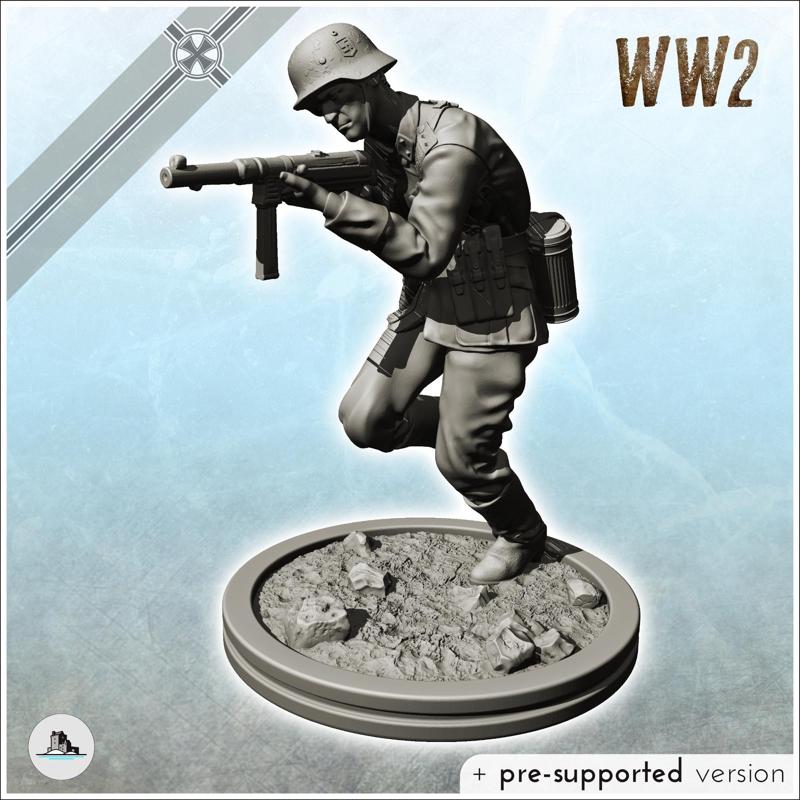 German storm trooper running with MP38 (3) - (pre-supported version included) Germany Eastern Western Front Normandy Stalingrad Berlin Bulge WWII