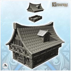 Medieval half-timbered building with large pitched roof (13) - Medieval Gothic Feudal Old Archaic Saga 28mm 15mm