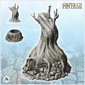 Medieval fantasy house in a tree trunk with stone base (27) - Medieval Gothic Feudal Old Archaic Saga 28mm 15mm
