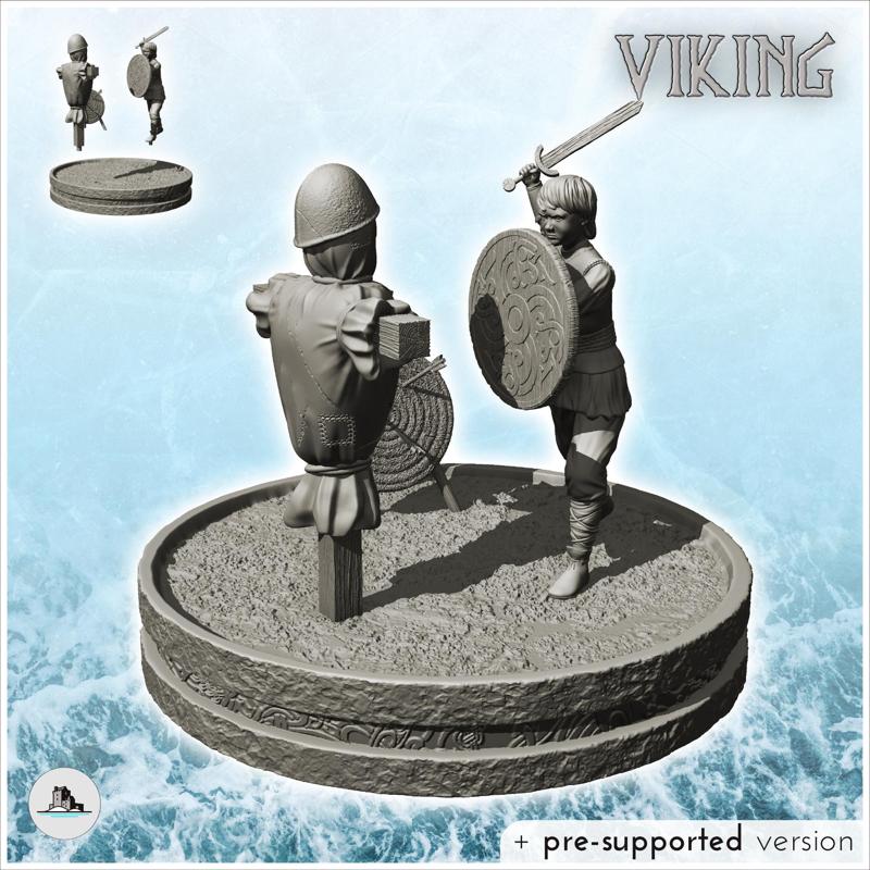 Medieval child practicing sword fighting on dummies (11) - North Northern Norse Nordic Saga 28mm 20mm 15mm