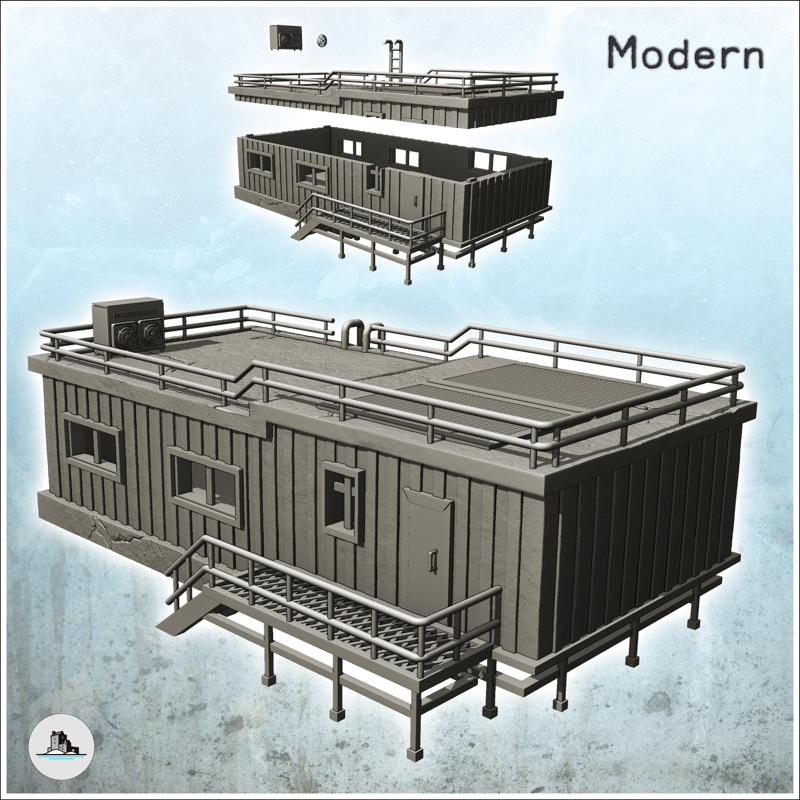 Modern industrial prefab house with staircase and ventilation system (35) - Modern WW2 WW1 World War Diaroma Wargaming RPG Mini Hobby