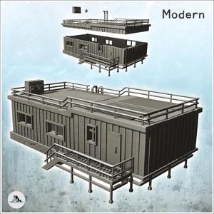 Modern industrial prefab house with staircase and ventilation system (35) - Modern WW2 WW1 World War Diaroma Wargaming RPG Mini Hobby