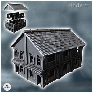 Colonial two-storey house with tiled roof (14) - Asian Asia Oriental Angkor Ninja Traditionnal RPG Mini