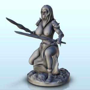 Crouching sexy warrior with sword and veil (nsfw version) - Medieval Fantasy Magic Feudal Old Archaic Saga 28mm 15mm