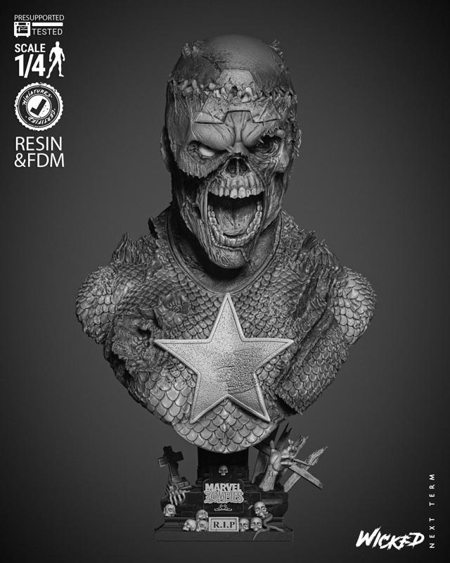 WICKED CAPTAIN AMERICA ZOMBIE BUST: TESTED AND READY FOR 3D PRINTING