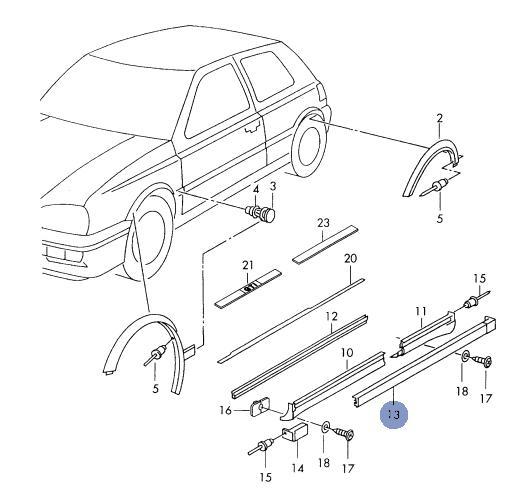 VW Golf 3 side skirt rocker panel moulding trim.