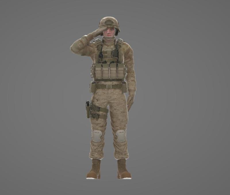 Modern Soldier Saluting in Digital Camo 3D Model