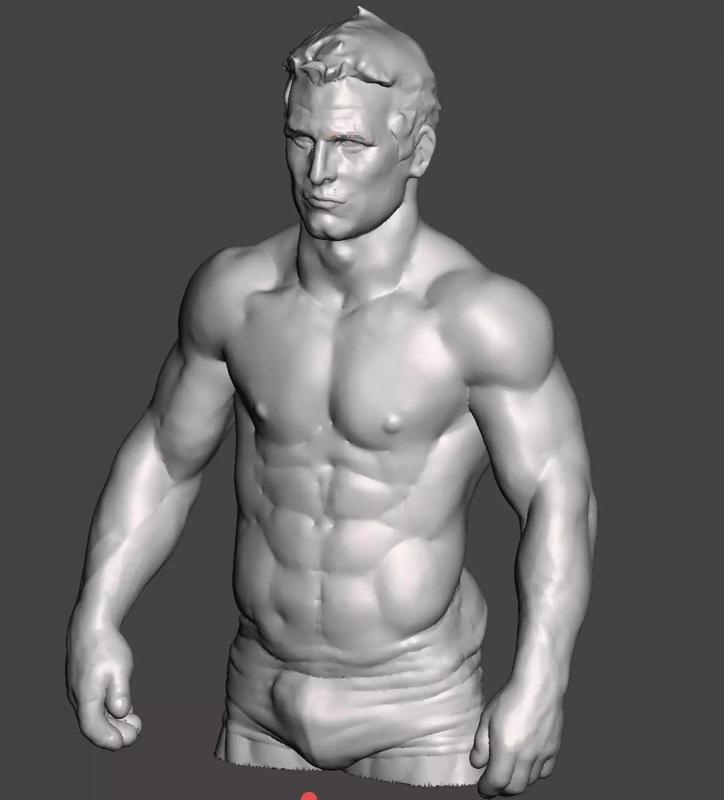 A muscular bust sculpture of Paul Newman