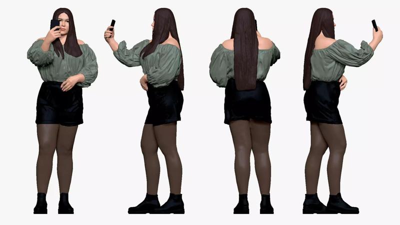 001506 girl with a phone in shorts 3dp