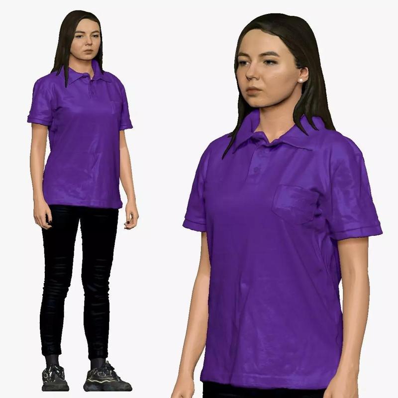 001298 woman  in purple polo and black legents 3dp