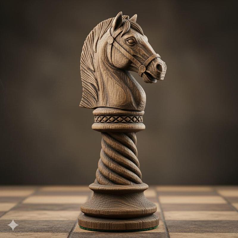 Rustic Wood Chess Knight