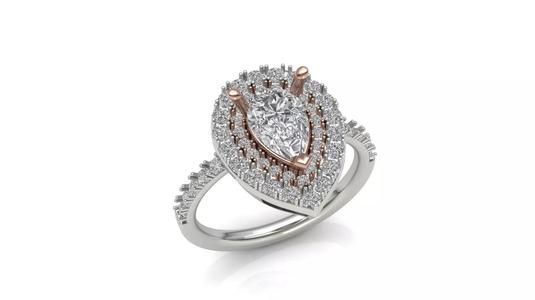 Women Ring 3DM STL Halo Ring Diamond Render Printable