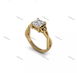 Elegant Celtic Knot Ring with Emerald Cut Diamond 3D Model