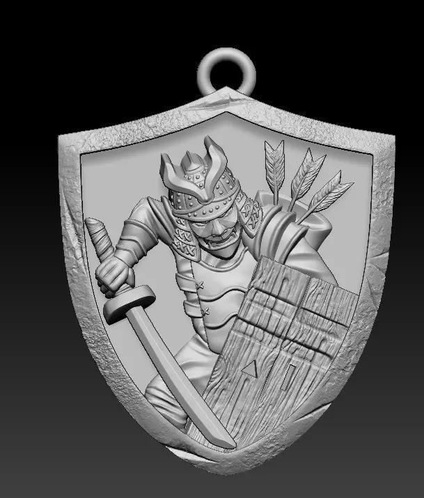 Japanese Samurai Warrior Shield Pendant 3D Model