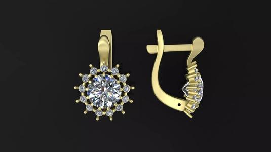 Earrings with round gem and diamond galo for CNC or