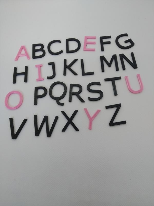 alphabet in stick letters, upper case script