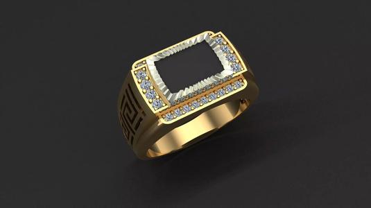 Men Ring With Enemal and Diamonds