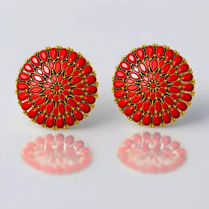 Round Red Gemstone Stud Earrings
