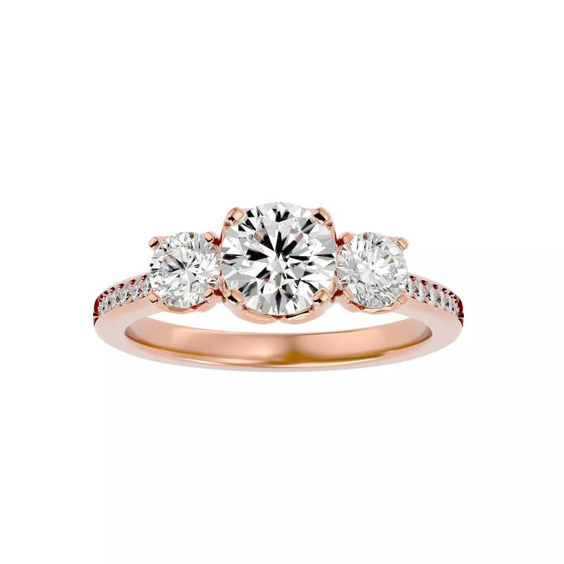 Tri Diamond solitaire wedding engagement ring with 360 view