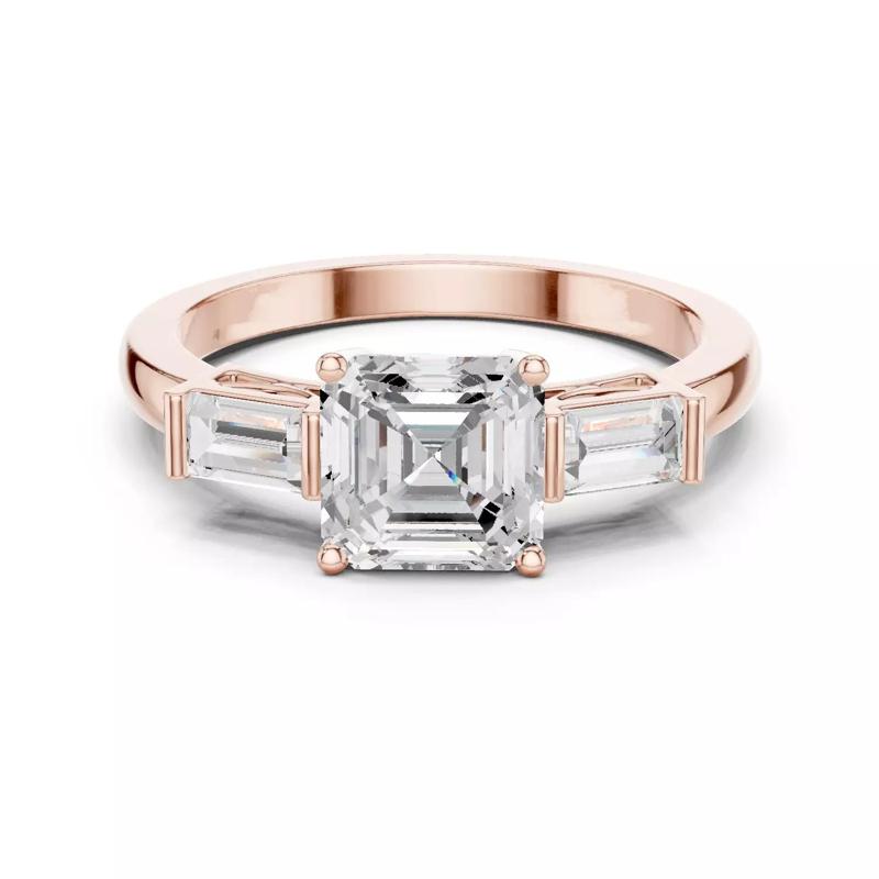Three Stone Asscher and Baguette Cut Wedding Ring 3DM STL Video