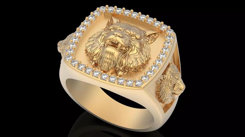 Tiger Wolf ring  Animal silver gold printable jewelry