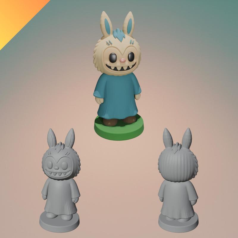 Blue Labubu Board Game Piece Pawn – STL + GLB Formats – One-Piece 3D Printable Toy Character Token with Texture