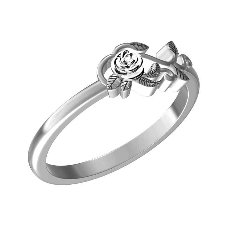 Elegant Rose Flower Leaf Wedding Ring
