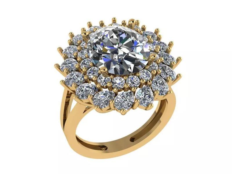 Ring434 gold ring with diamonds in center