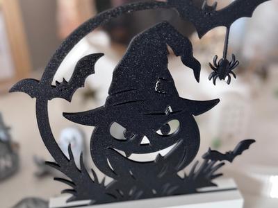 Halloween Pumpkin Decoration with Witch Hat & Bats