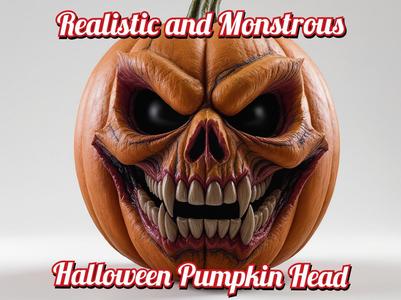Realistic and Monstrous Halloween Pumpkin Head