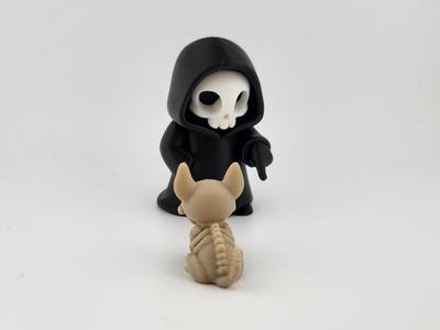 Kawaii Grim Reaper with Skeleton Dog – Spooky 3D