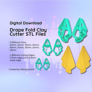 Clay Cutter STL File Drape Fold- Boho Earring Digital File Download- 9 sizes & 2 Cutter Versions, cookie cutter